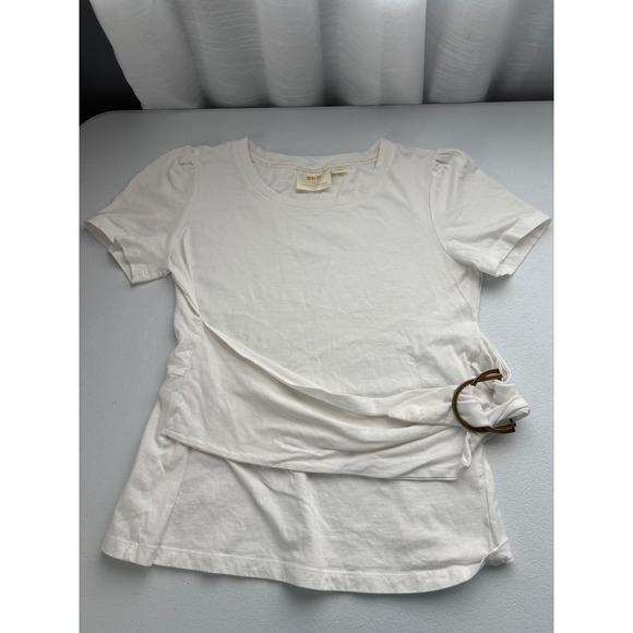 Maeve by Anthropologie White Cotton Ring Detail Short Sleeve Tee Top - Picture 1 of 6